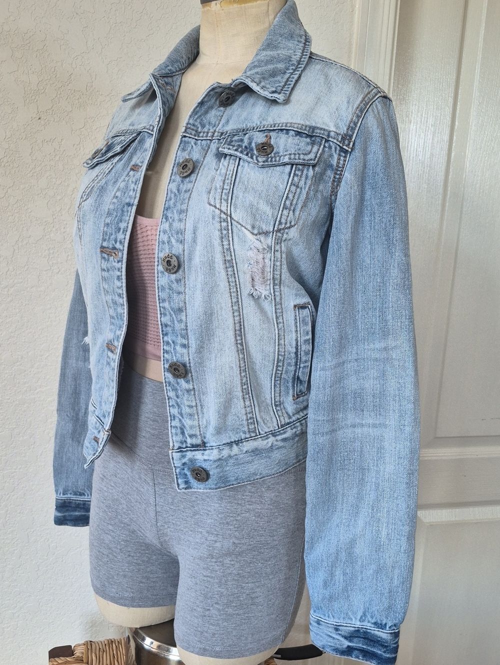 Mudd Destress Button Up Cotton Denim Jacket Sz Medium